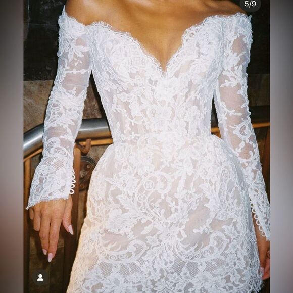 Alin LeKal Wedding Bridal Elegant White Lace Off-Shoulder Party Dress - Picture 4 of 16